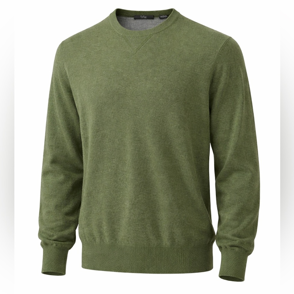 Folio New York Men's Army Olive Green 100% Cashmere Crew Neck Sweater, Size M